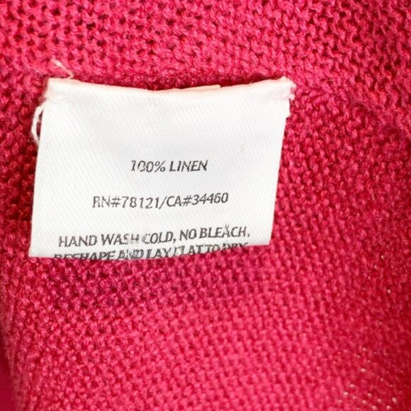 Eileen Fisher 100% Linen Knit Cardigan L Hot Pink Open Weave Lightweight Spring - Picture 3 of 6